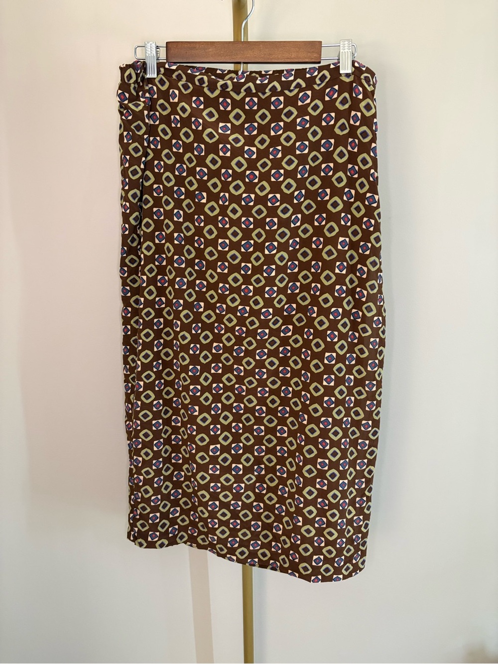 Amanda Smith Brown Geometric Print Midi Skirt